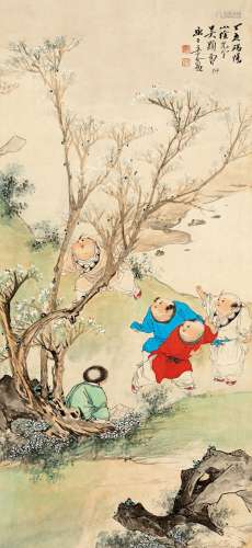 吴光宇（1908～1970） 1947年作 五子图 立轴 设色纸本