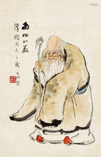 沈子丞（1904～1996） 南极仙翁 镜片 设色纸本