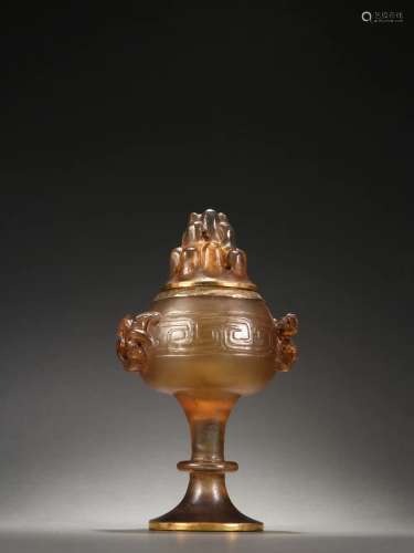 唐代 琉璃包金螭龍耳博山爐