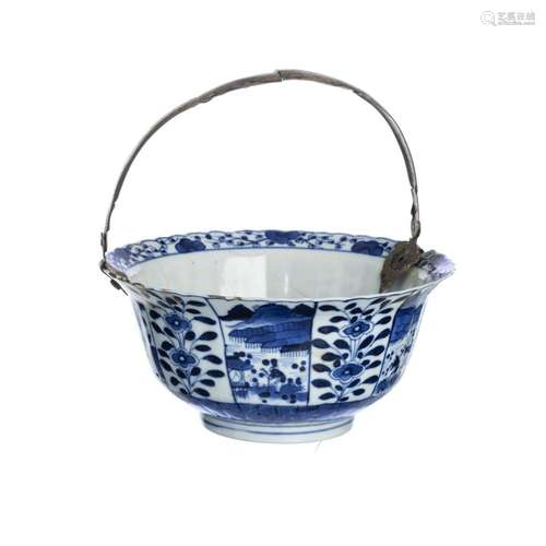 Chinese porcelain bowl with silver handle, Qianlong mark and...