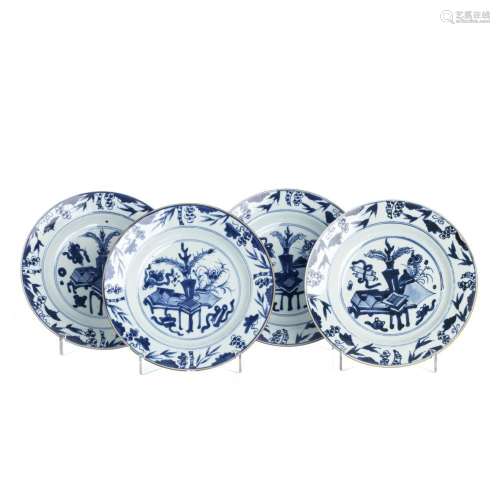 Four Chinese porcelain plates, Kangxi