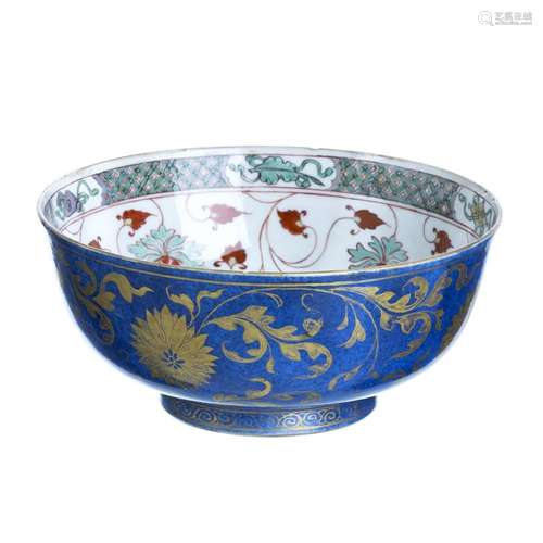 Chinese porcelain lotus powder blue bowl, Kangxi