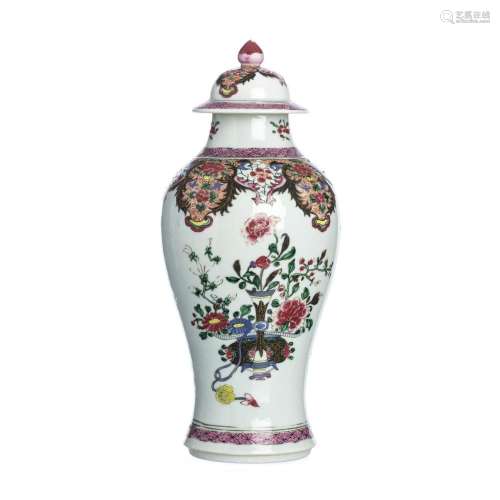 China porcelain floral pot with lid, Yongzheng