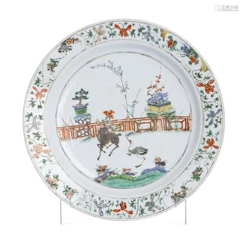 Large Chinese porcelain famille verte plate, Kangxi