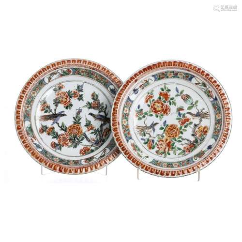 Pair of Chinese porcelain famile verte plates, Kangxi