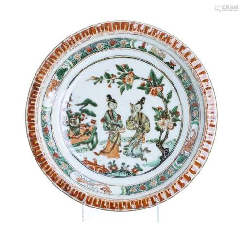 Chinese porcelain 'garden figures' plate, Kangxi