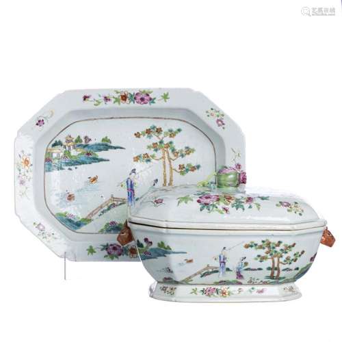 Chinese porcelain tureen with undertray, Qianlong