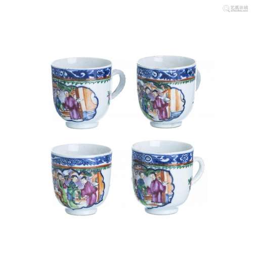 Four mandarin Chinese porcelain cups, Qianlong