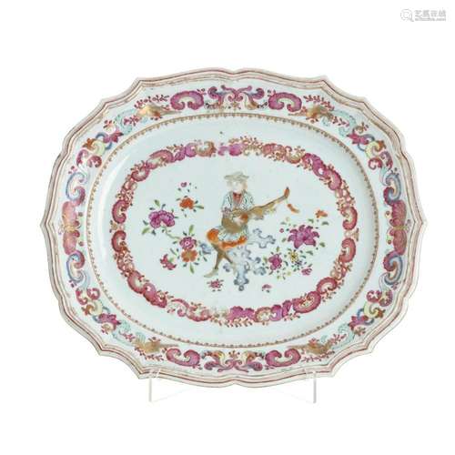 Chinese European subject Lute Player porcelain platter, Qian...