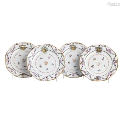 Four Chinese porcelain armored plates, Qianlong