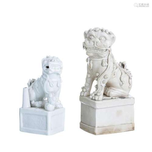 Two Blanc-de-Chine porcelain foo dogs