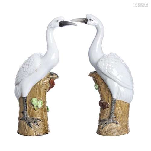 Pair of Chinese porcelain cranes, Minguo