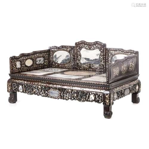 Chinese bed with mother of pearl and marble, Guangxu