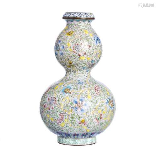 Chinese Canton '1000 flower' enamel gourd vase