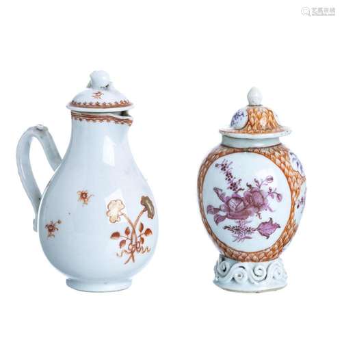 Chinese porcelain tea caddy and milk jug, Qianlong