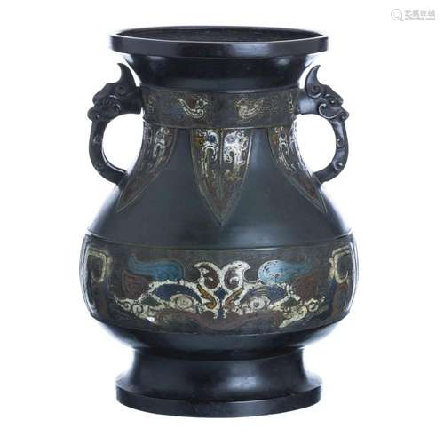 Japanese bronze and cloisonné vase