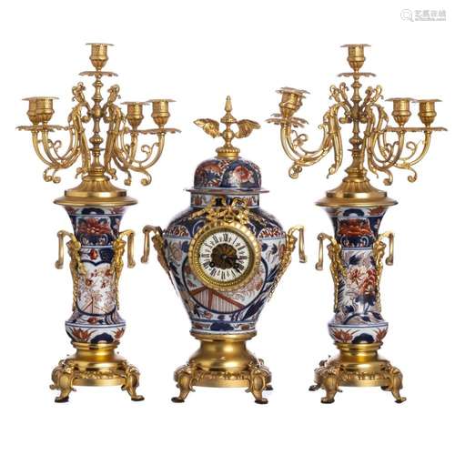 Japanese Imari porcelain and bronze garniture