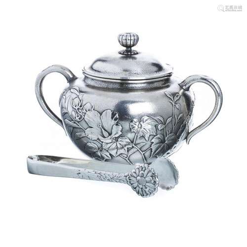 Samurai Shokai Japanese silver Sugar bowl and tongs