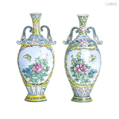 Pair of Canton enamel vases