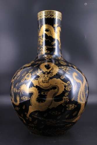 Extr Large Qing Gilted Dragon Phoenix Boubous Vase