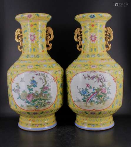 Pair of Large Qing Famille Rose Vase