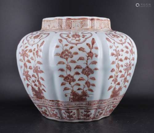 Large Ming Porcelain Underred Floral Jar
