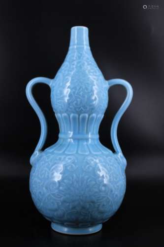 Large Qing Porcelain Gourd Floral Vase