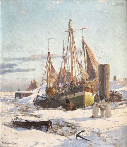 Carl SALTZMANN (1847-1923), Im Winterhafen, signiert, oel/Lw...