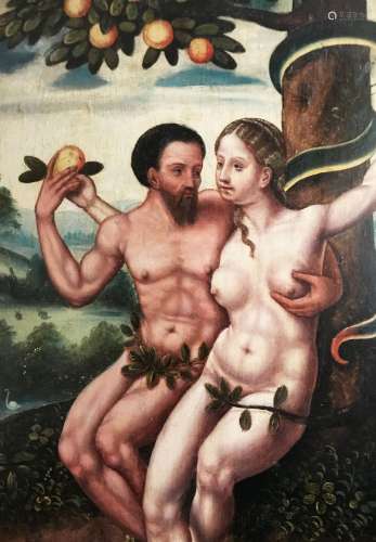Adam und Eva, niederrheinisch, wohl fruehes. 16. Jhd., oel/H...