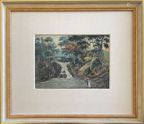 Unbekannter Kuenstler, Landschaft mit Wasserfall, um 1840: f...