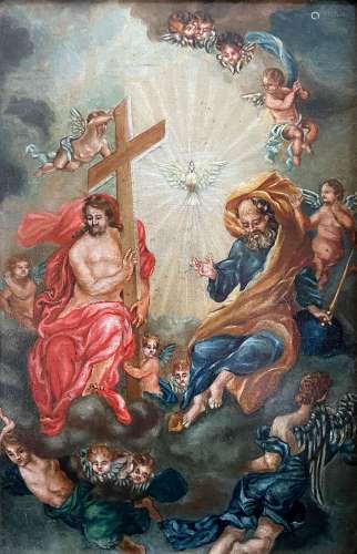 Gemaelde Hl. Dreifaltigkeit, 18. Jh.: Christus mit dem Kreuz...