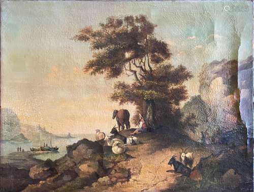 Unbekannter Maler des 19. Jhds., Landschaft mit einem Hirten...