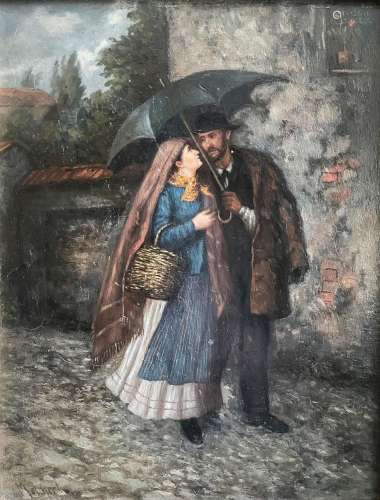 Adolf Melchert (1818-1840) zugeschr., Paar im Regen, signier...