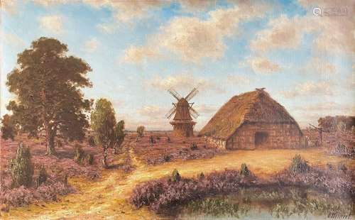 Carl WEINERT (1845-?), Landschaft mit Windmuehle und Bauernh...