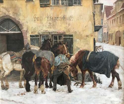 Adolf Hosse (1875 Hanau-1958 Hammelburg), Pferde im Winter v...