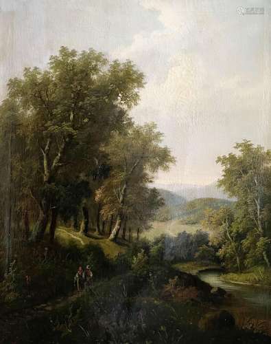 Ferdinand Exner (1848 - 1917), Landschaft mit hohen Baeumen,...