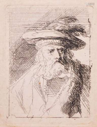 Portrait eines alten baertigen Mannes mit Hut, Radierung, 7,...