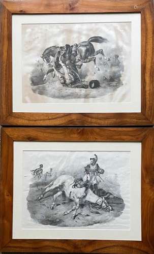 Victor ADAM (1801-1866), Soldaten und Pferde, 2 x Lithografi...
