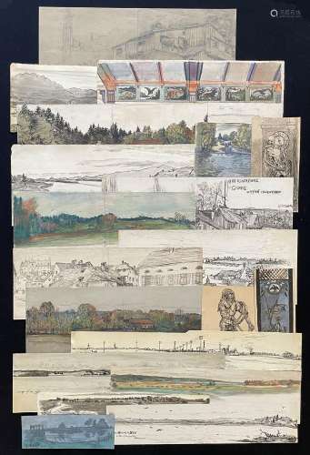 Hans Weber, Anfang 20. Jh., Mappe mit diversen Zeichnungen u...