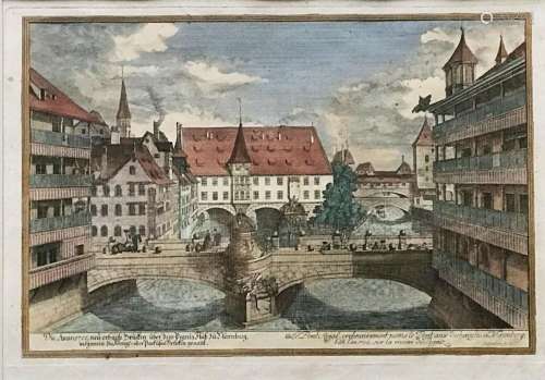Nuernberg, kolorierter Kupferstich von Johann Adam Delsenbac...