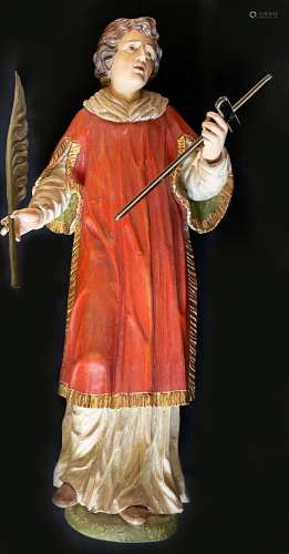 Sueddeutsch, 19. Jh., Diakon mit Palmwedel und Kreuz, Holz, ...