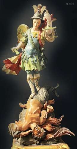 Sueddeutsch, um 1760, Heiliger Michael siegt ueber Satan. Au...