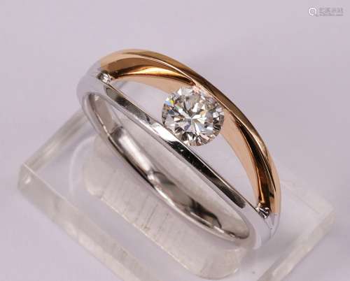 Ring, 750er Weissgold und Rosegold, Brillant 1,08 ct tw si (...