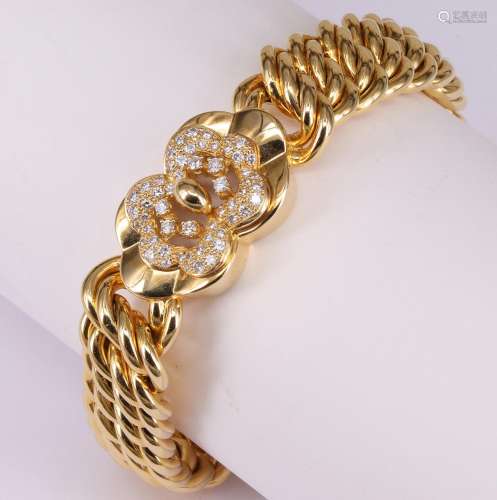Armband, 750er Gelbgold, geflochten, mit grossem Diamantaufs...