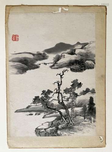 China, Mitte 19. Jh., Landschaft mit knorrigen Baeumen und e...