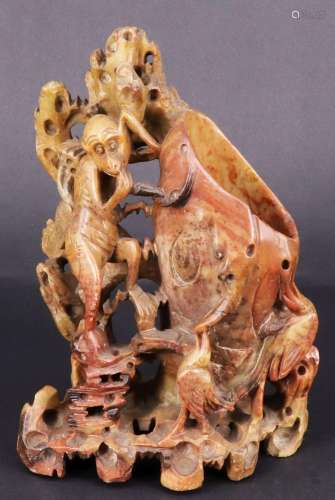 Tuschegefaess, China, aus Speckstein geschnitzt, ovales Gefa...
