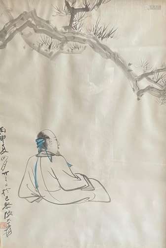 Sitzender Chinese von der Seite, Aquarell mit Tusche, 105 x ...
