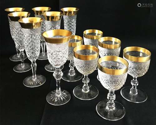 Konvolut Glaeser, Kristallglas mit goldenem Rand: 6 Wein- un...