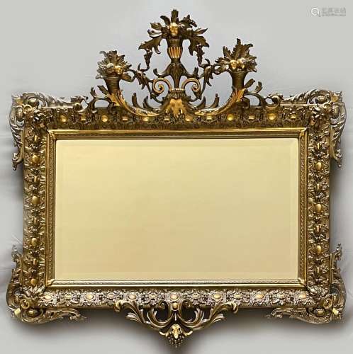 Barockspiegel, um 1900, reich verziert mit Ornamenten, Blaet...