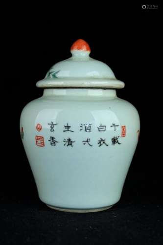 Small Qing Famille Rose Bird Jar with Lid